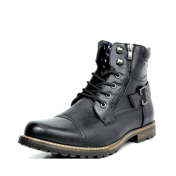 Men's Side Zipper Motorcycle Combat Boots - BLACK -  0