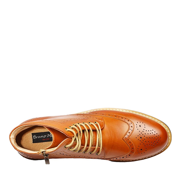 Men's Side Zipper Wingtip Boots - BROWN - 3
