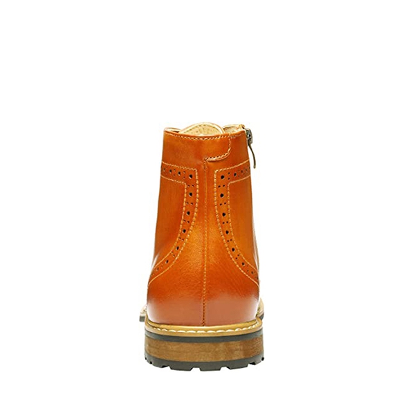 Men's Side Zipper Wingtip Boots - BROWN - 4