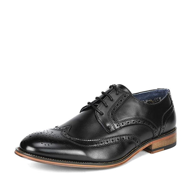 Men's PU Leather Wingtip Dress Shoes - BLACK -  0
