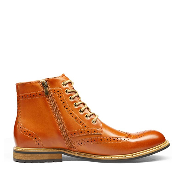 Men's Side Zipper Wingtip Boots - BROWN - 2