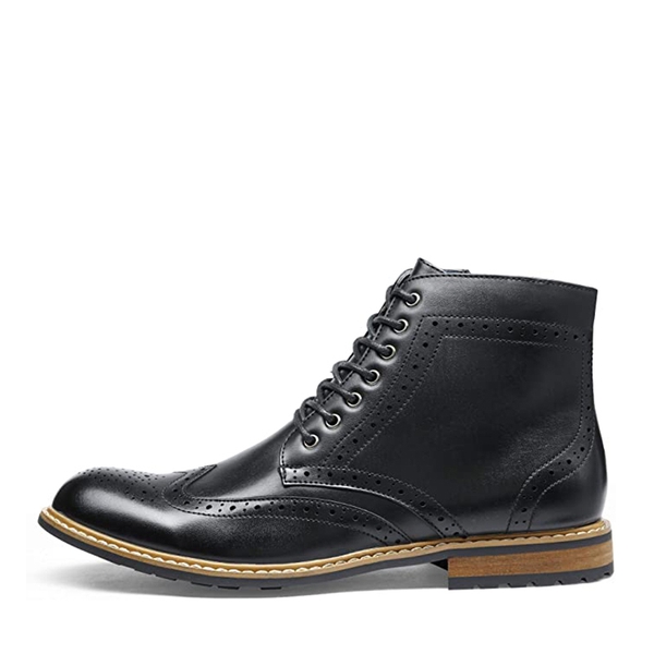 Men's Side Zipper Wingtip Boots - BLACK - 1