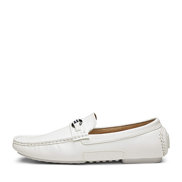 Men's Classic Moccasin Loafers - WHITE PU - 1