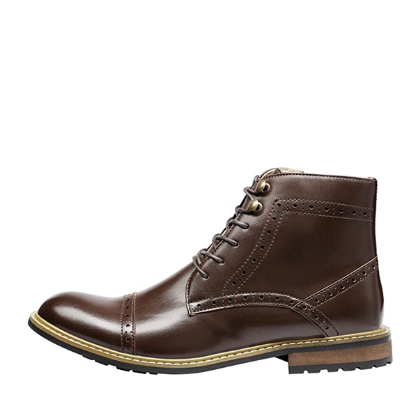 Men's Dignified Wingtip Derby Ankle Boots - DARK BROWN - 1