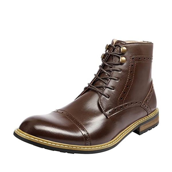 Men's Dignified Wingtip Derby Ankle Boots - DARK BROWN -  0