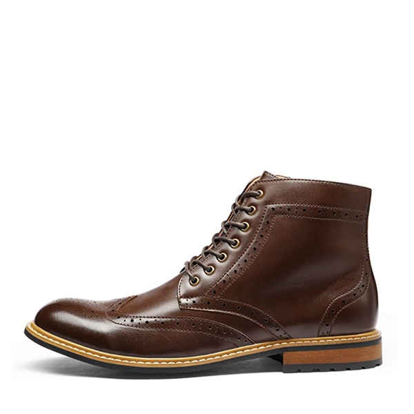 Men's Side Zipper Wingtip Boots - DARK BROWN - 1