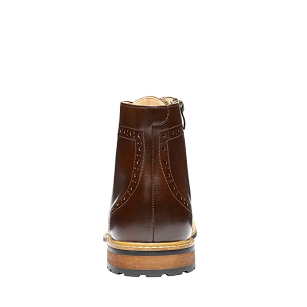 Men's Side Zipper Wingtip Boots - DARK BROWN - 4