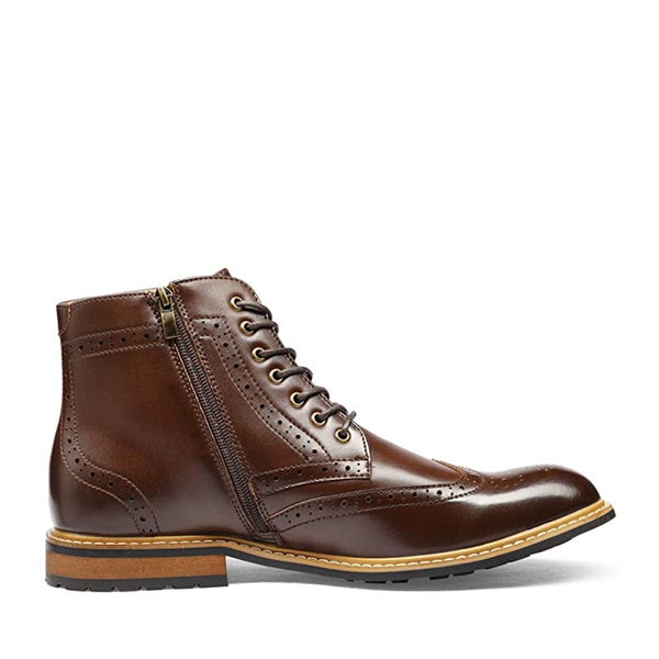 Men's Side Zipper Wingtip Boots - DARK BROWN - 2