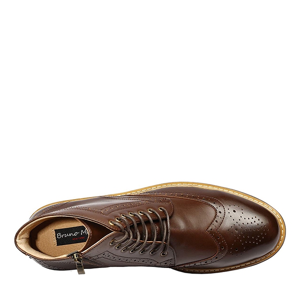 Men's Side Zipper Wingtip Boots - DARK BROWN - 3