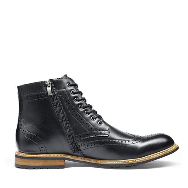 Men's Side Zipper Wingtip Boots - BLACK - 2