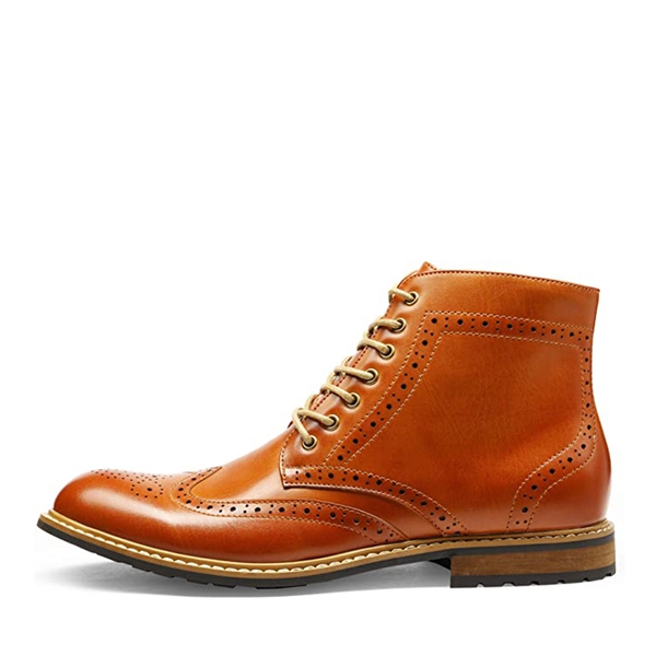 Men's Side Zipper Wingtip Boots - BROWN - 1