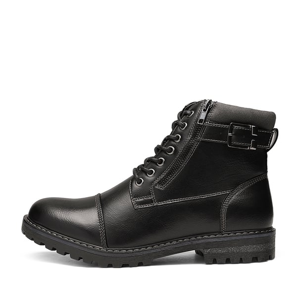 Men's Cap-Toe Oxford Motorcycle Boots - BLACK - 1