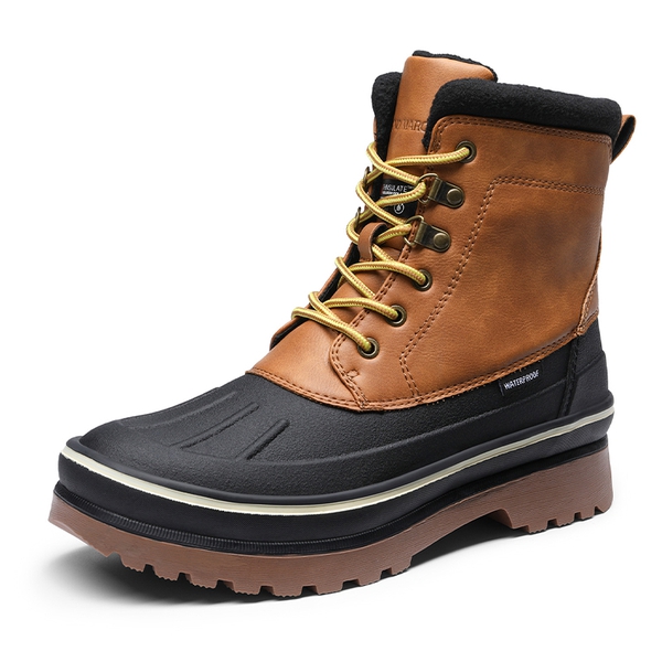 Men's Fur-Lined Indulated Snow Boots - BROWN-YELLOW -  0