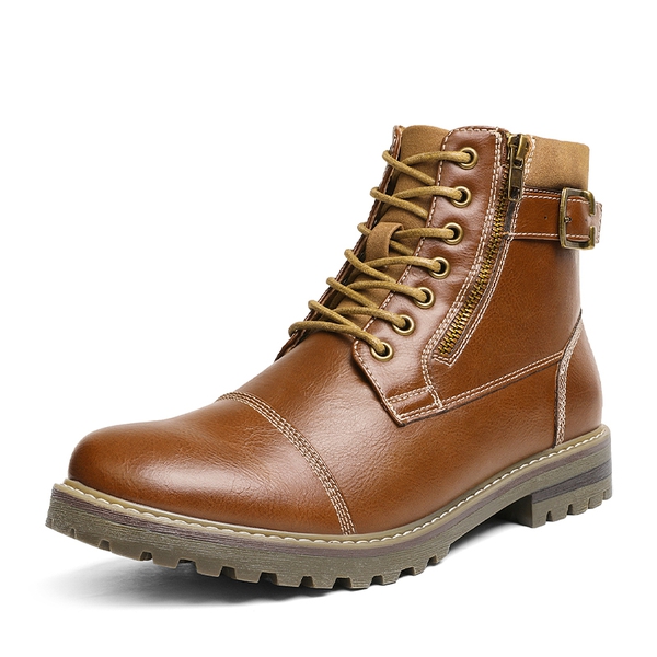Men's Cap-Toe Oxford Motorcycle Boots - BROWN -  0