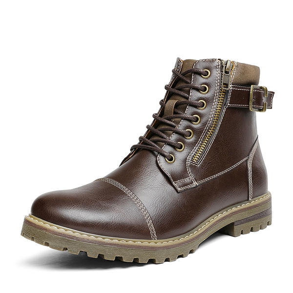 Men's Cap-Toe Oxford Motorcycle Boots - DARK BROWN -  0