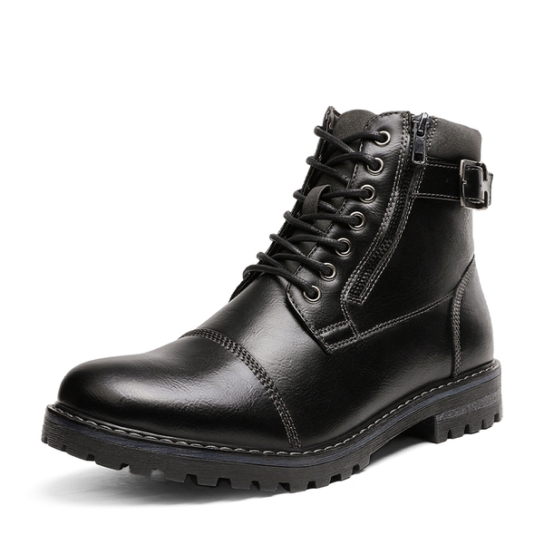 Men's Cap-Toe Oxford Motorcycle Boots - BLACK -  0