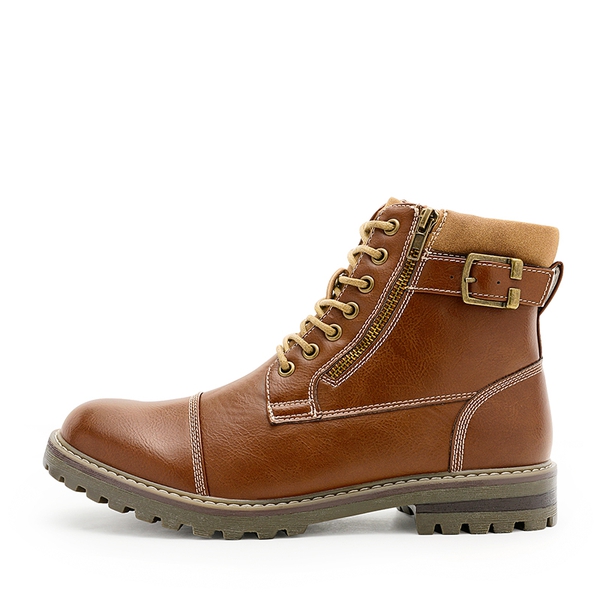 Men's Cap-Toe Oxford Motorcycle Boots - BROWN - 1