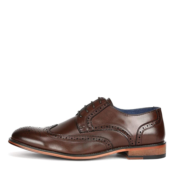 Men's Wide Wingtip Dress Shoes - DARK BROWN - 1