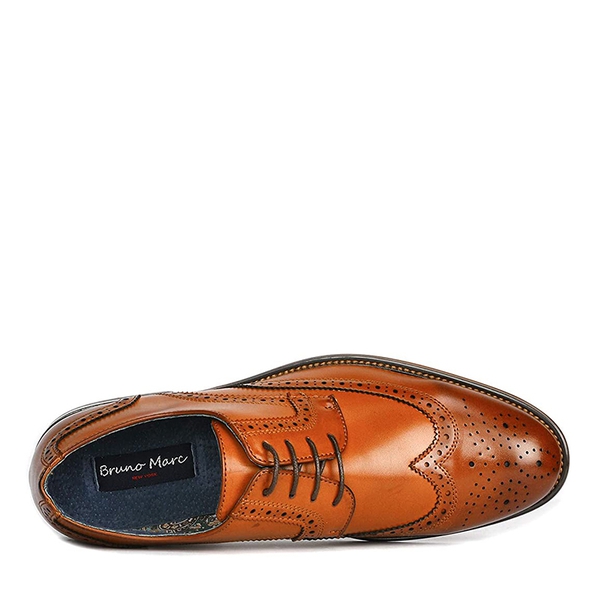 Men's Wide Wingtip Dress Shoes - BROWN - 3