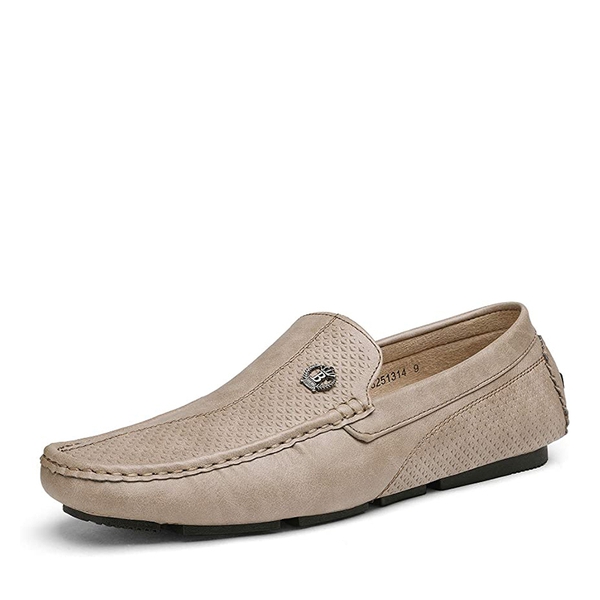 Men's Vegan Leather Slip-On Casual Loafers - BEIGE -  0