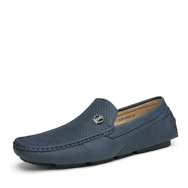 Men's Vegan Leather Slip-On Casual Loafers - NAVY -  0