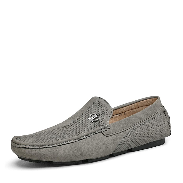 Men's Vegan Leather Slip-On Casual Loafers - GREY -  0