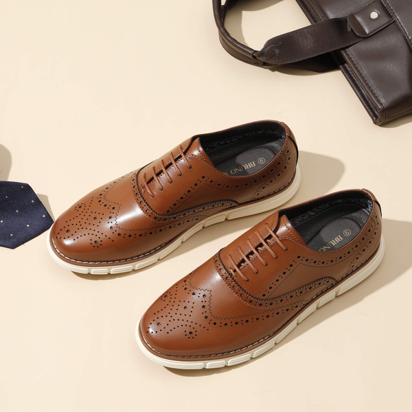 [CrossFlex NeatPolish+] Men's Wingtip Oxford Dress Sneakers - BROWN - 1