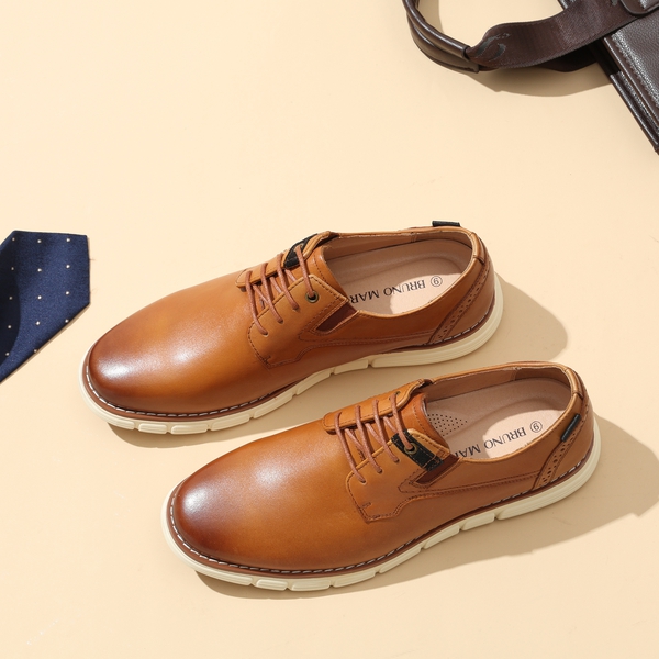 [CrossFlex NeatPolish-] Men's Vegan Leather Oxford Dress Sneakers - BROWN - 1
