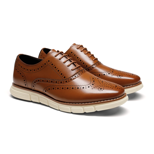 [CrossFlex NeatPolish+] Men's Wingtip Oxford Dress Sneakers - BROWN - 3