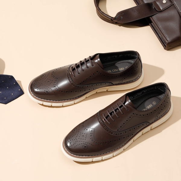 [CrossFlex NeatPolish+] Men's Wingtip Oxford Dress Sneakers - DARK-BROWN - 1