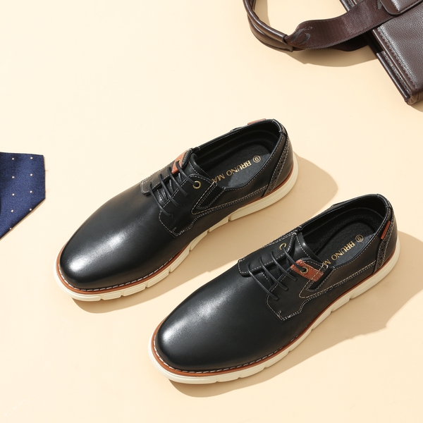 [CrossFlex NeatPolish-] Men's Vegan Leather Oxford Dress Sneakers - BLACK - 1