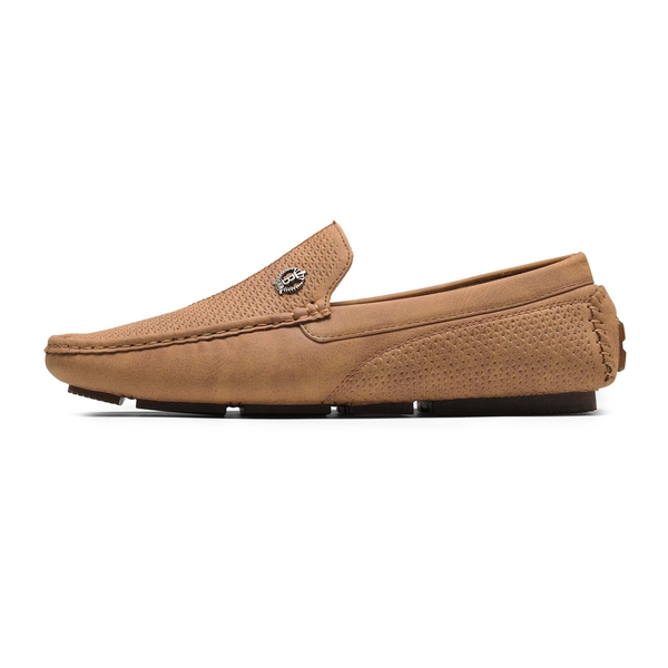 Men's Vegan Leather Slip-On Casual Loafers - TAN - 2