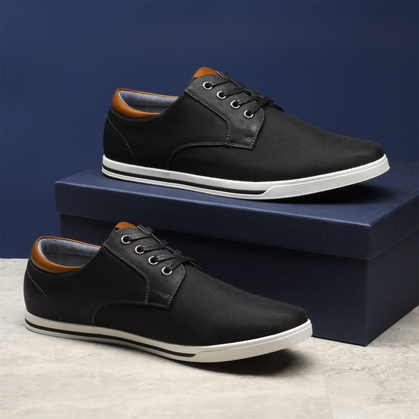 Men's Comfortable Lace-Up Oxford Sneakers - BLACK - 8
