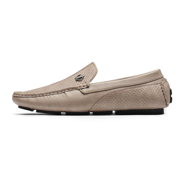 Men's Vegan Leather Slip-On Casual Loafers - BEIGE - 2