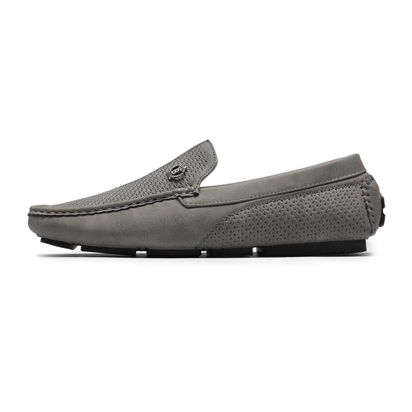 Men's Vegan Leather Slip-On Casual Loafers - GREY - 2