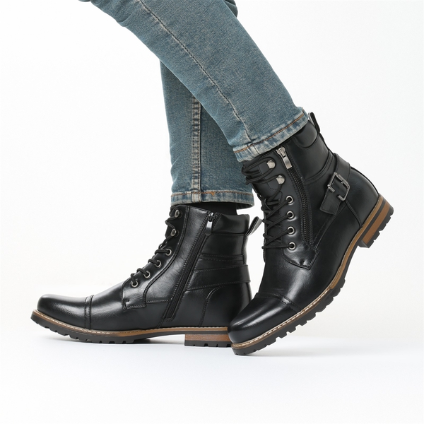 Men's Side Zipper Motorcycle Combat Boots - BLACK - 7