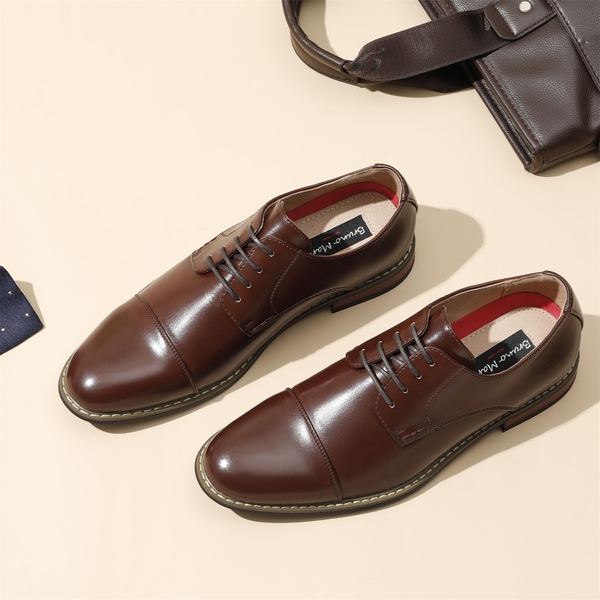 Men's Lace-Up Classic Oxford Shoes - DARK BROWN - 1