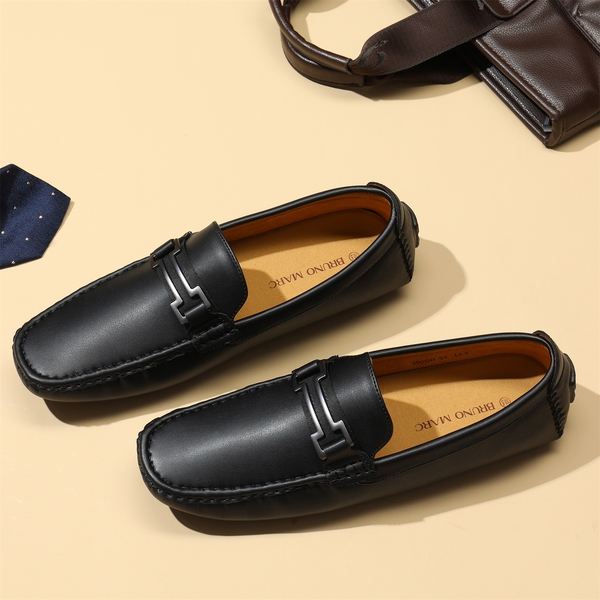Men's Slip-On Moccasin Horsebit Loafers - BLACK - 8