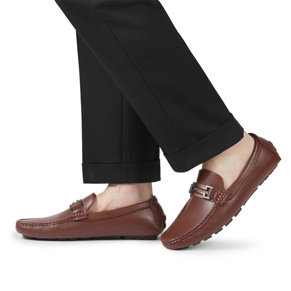 Men's Slip-On Moccasin Horsebit Loafers - BROWN - 1