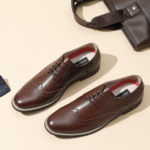 Men's Classic Wingtip Dress Shoes - DARK BROWN - 1