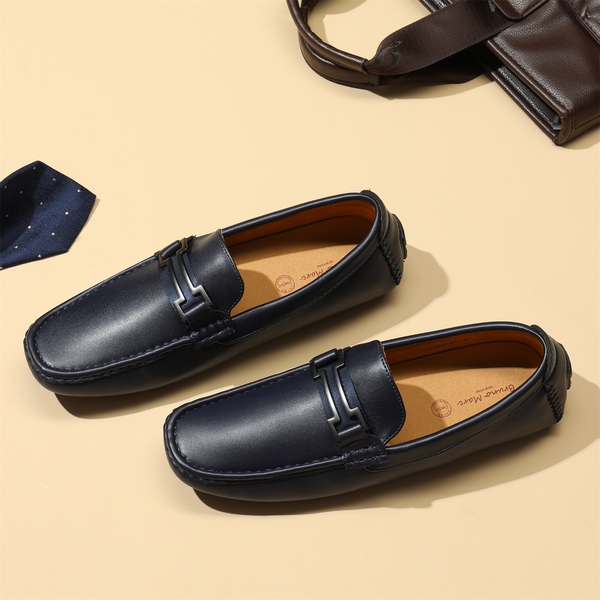 Men's Slip-On Moccasin Horsebit Loafers - NAVY - 8