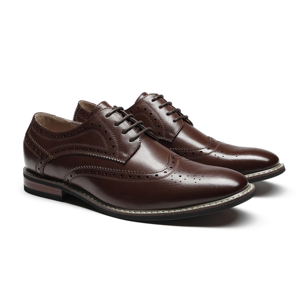 Men's Classic Wingtip Dress Shoes - DARK BROWN - 5