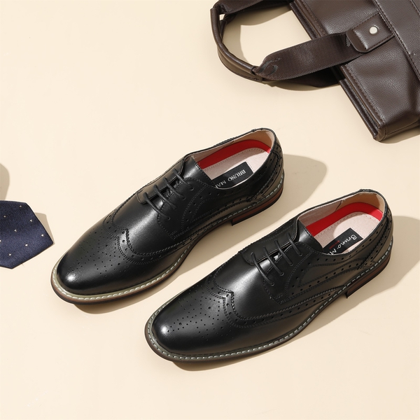 Men's Classic Wingtip Dress Shoes - BLACK - 1