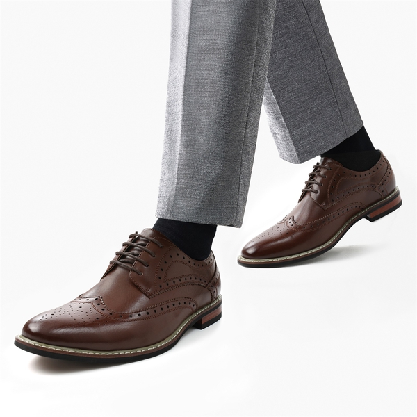 Men's Classic Wingtip Dress Shoes - DARK BROWN - 7