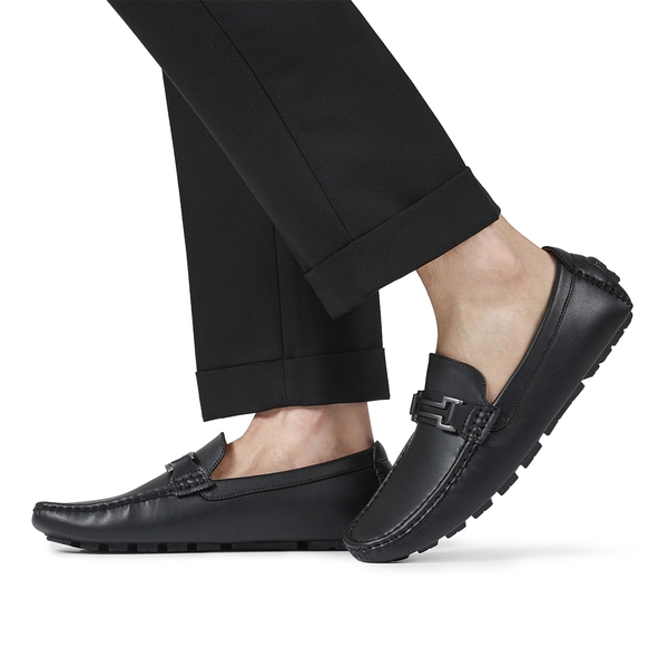Men's Slip-On Moccasin Horsebit Loafers - BLACK - 6