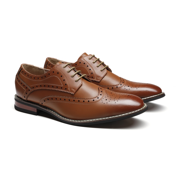 Men's Classic Wingtip Dress Shoes - BROWN - 5