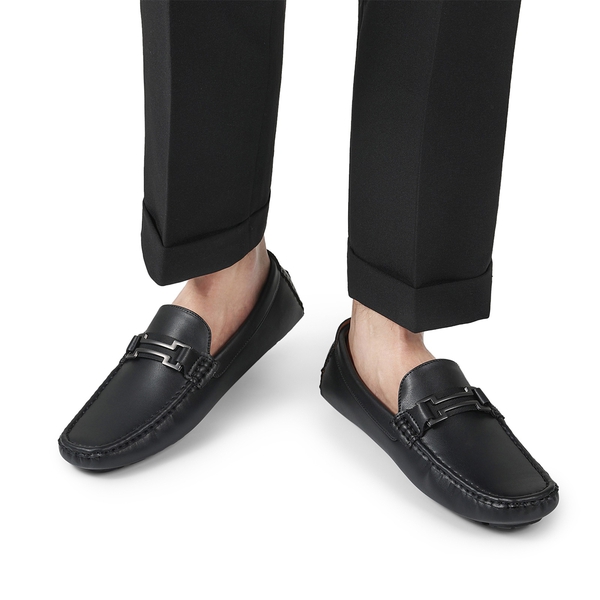 Men's Slip-On Moccasin Horsebit Loafers - BLACK - 1