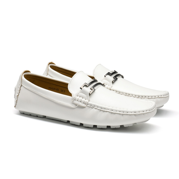 Men's Slip-On Moccasin Horsebit Loafers - WHITE - 5