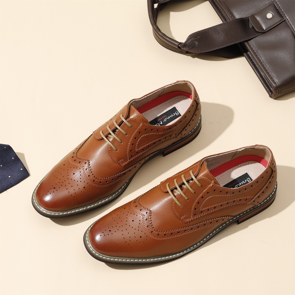 Men's Classic Wingtip Dress Shoes - BROWN - 1