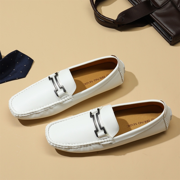 Men's Slip-On Moccasin Horsebit Loafers - WHITE - 8